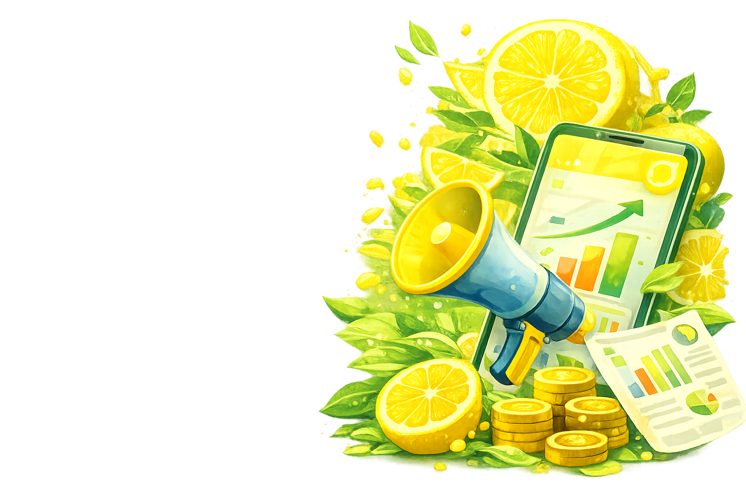 Ілюстрація digital-маркетингу з мегафоном, смартфоном і графіками